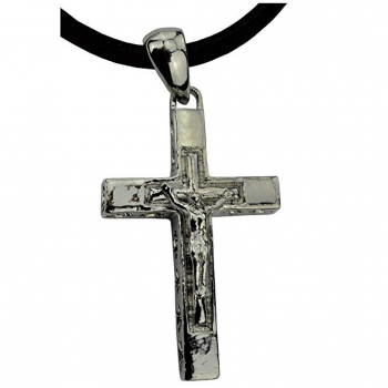 Preview: flevado Hochglanz POLIERTES EDELSTAHLKREUZ AN EINEM SEHR Breiten Leder-Halsband